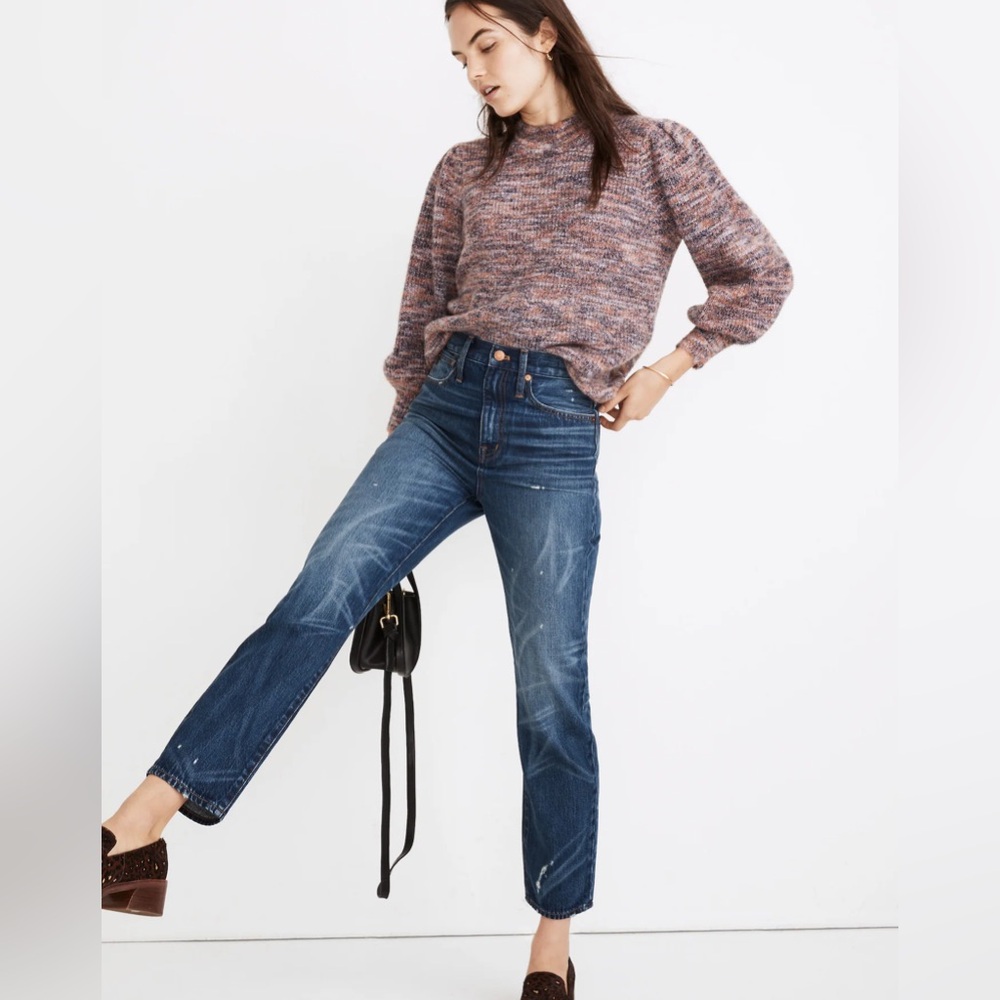 Madewell Dark Croston Wash Distressed Classic Straight Jeans